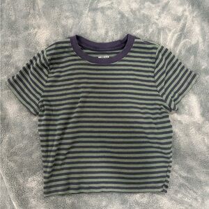 Hollister Striped Green and Navy Crop Tee